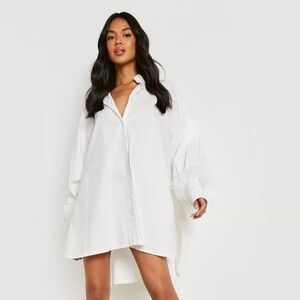 Oversized, feather, balloon, sleeve shirt, dress, white